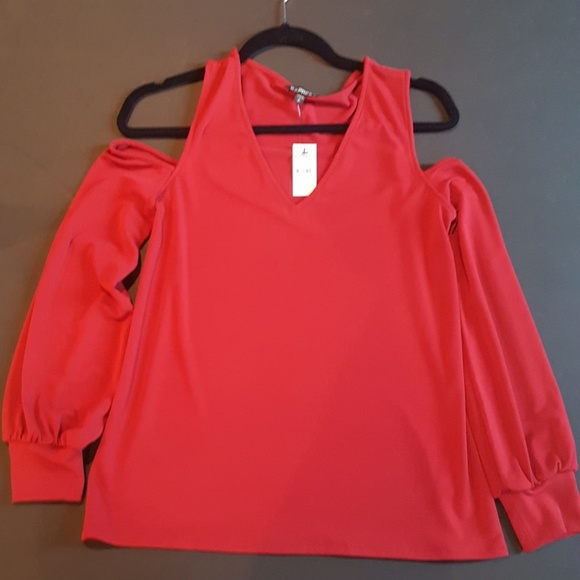 Red Express Cold Shoulder Long Sleeve Top - Picture 3 of 7